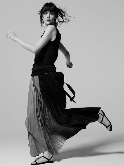 【カタログ掲載】ポリエステルレザーバイカラープリーツスカート