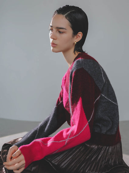 【カタログ掲載】ラクーン混アーガイルジャカードプルオーバー