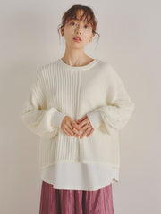 メッシュ透かし柄ニットプルオーバー≪手洗い可能≫