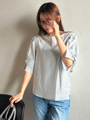 【WEB限定】ラメストライプ袖タックブラウス ≪手洗い可能≫