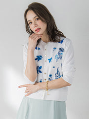 【新色追加】ハーブ刺繍カーディガン≪手洗い可能≫