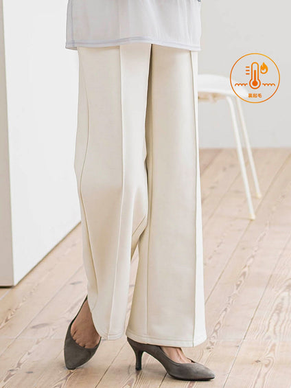 【WEB限定/新色追加】”楽暖”裏起毛ワイドパンツ≪洗濯機で洗える≫