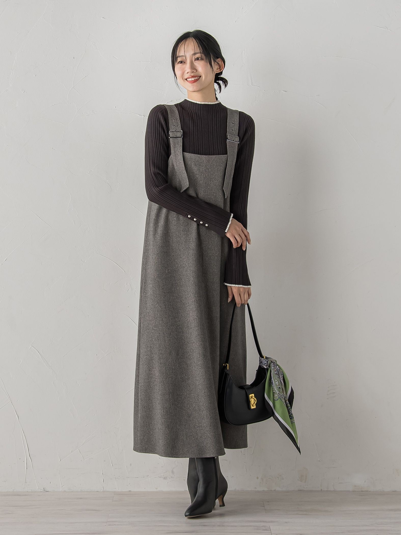 【新色追加】袖ボタンランダムリブニット≪手洗い可能≫