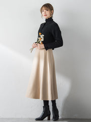 【S/M/L展開】冬仕様 美シルエットロングフレアスカート ≪洗濯機で洗える≫