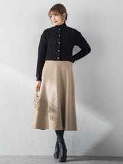 【S/M/L展開】冬仕様 美シルエットロングフレアスカート ≪洗濯機で洗える≫
