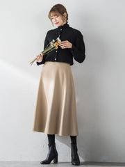 【S/M/L展開】冬仕様 美シルエットロングフレアスカート ≪洗濯機で洗える≫