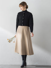 【S/M/L展開】冬仕様 美シルエットロングフレアスカート ≪洗濯機で洗える≫