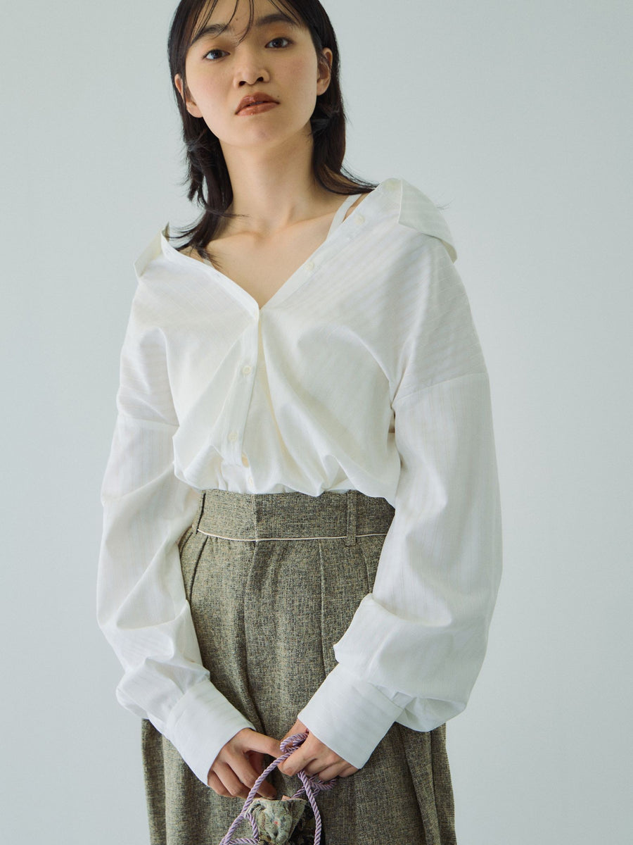 【美品】pois blouse tee ピンク ポワ ブラウスTシャツ ドビーチェックマルチブラウス≪手洗い可能≫ | VICKY（ビッキー