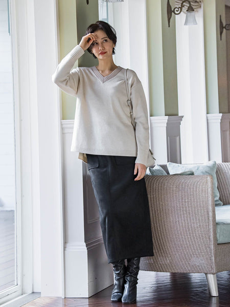 【WEB限定】≪洗えるニット/Lサイズあり≫ふわさらVネックニット