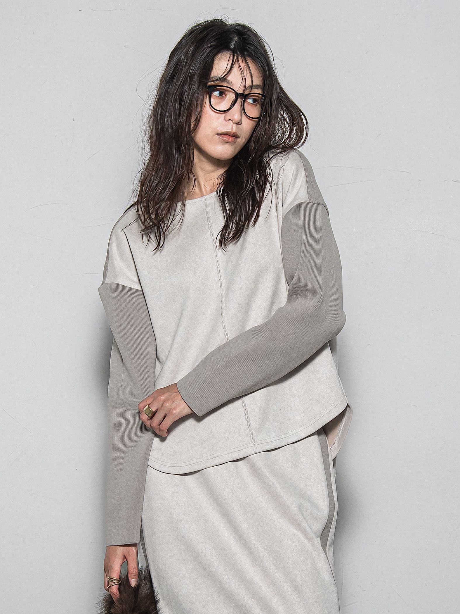 【新色追加】スウェード調×ニットスカートセットアップ≪手洗い可能≫