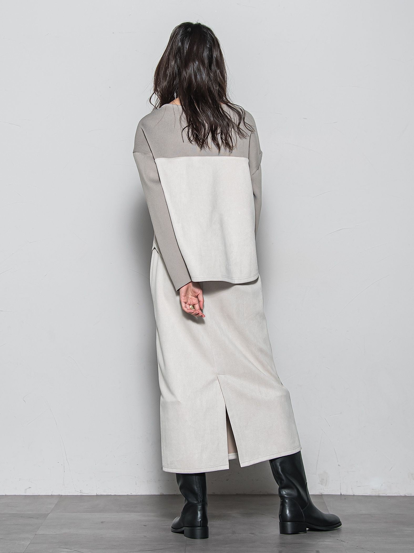 【新色追加】スウェード調×ニットスカートセットアップ≪手洗い可能≫