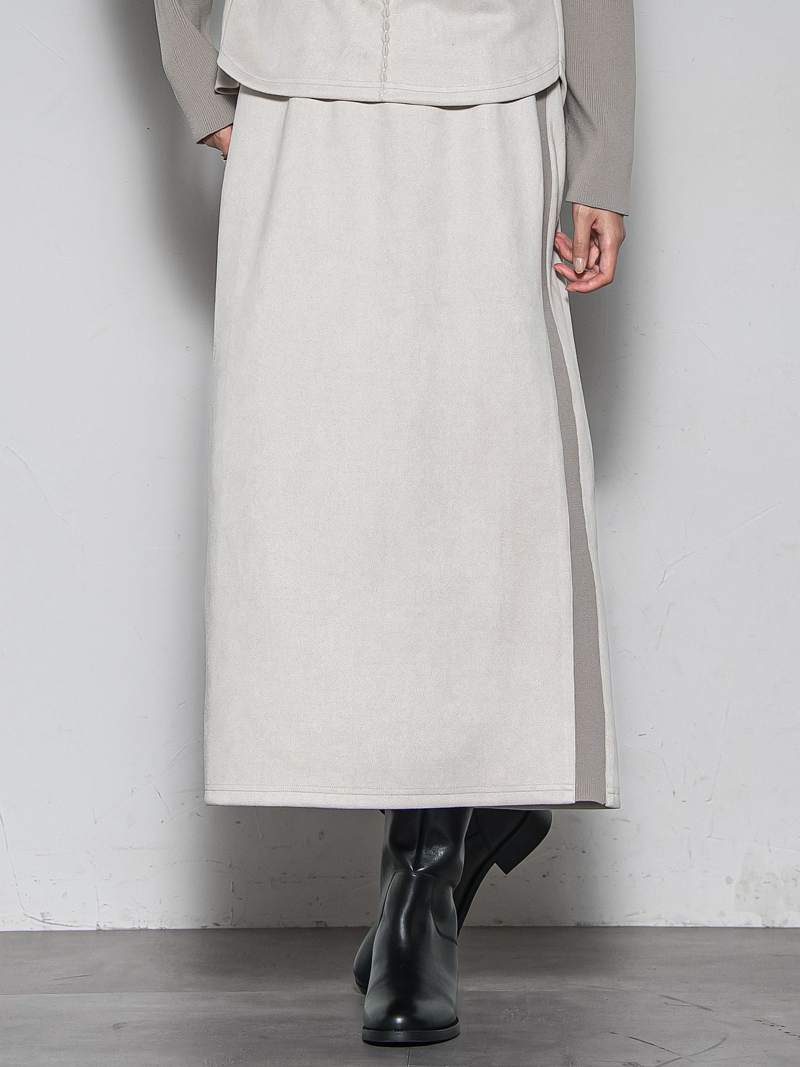 【新色追加】スウェード調×ニットスカートセットアップ≪手洗い可能≫