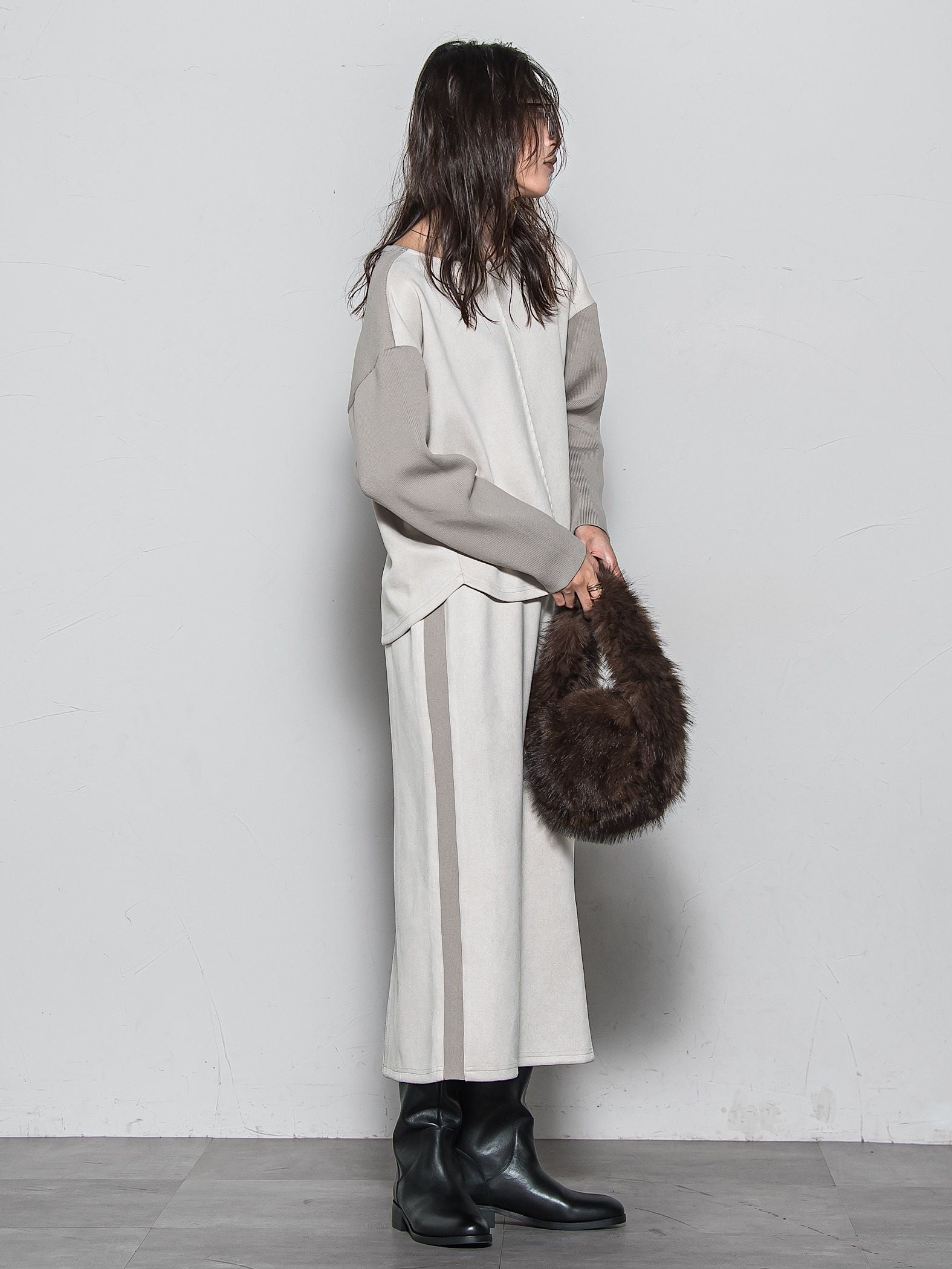 【新色追加】スウェード調×ニットスカートセットアップ≪手洗い可能≫