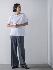 【WEB限定】デニム見えシャンブレーワイドパンツ≪洗濯機で洗える≫