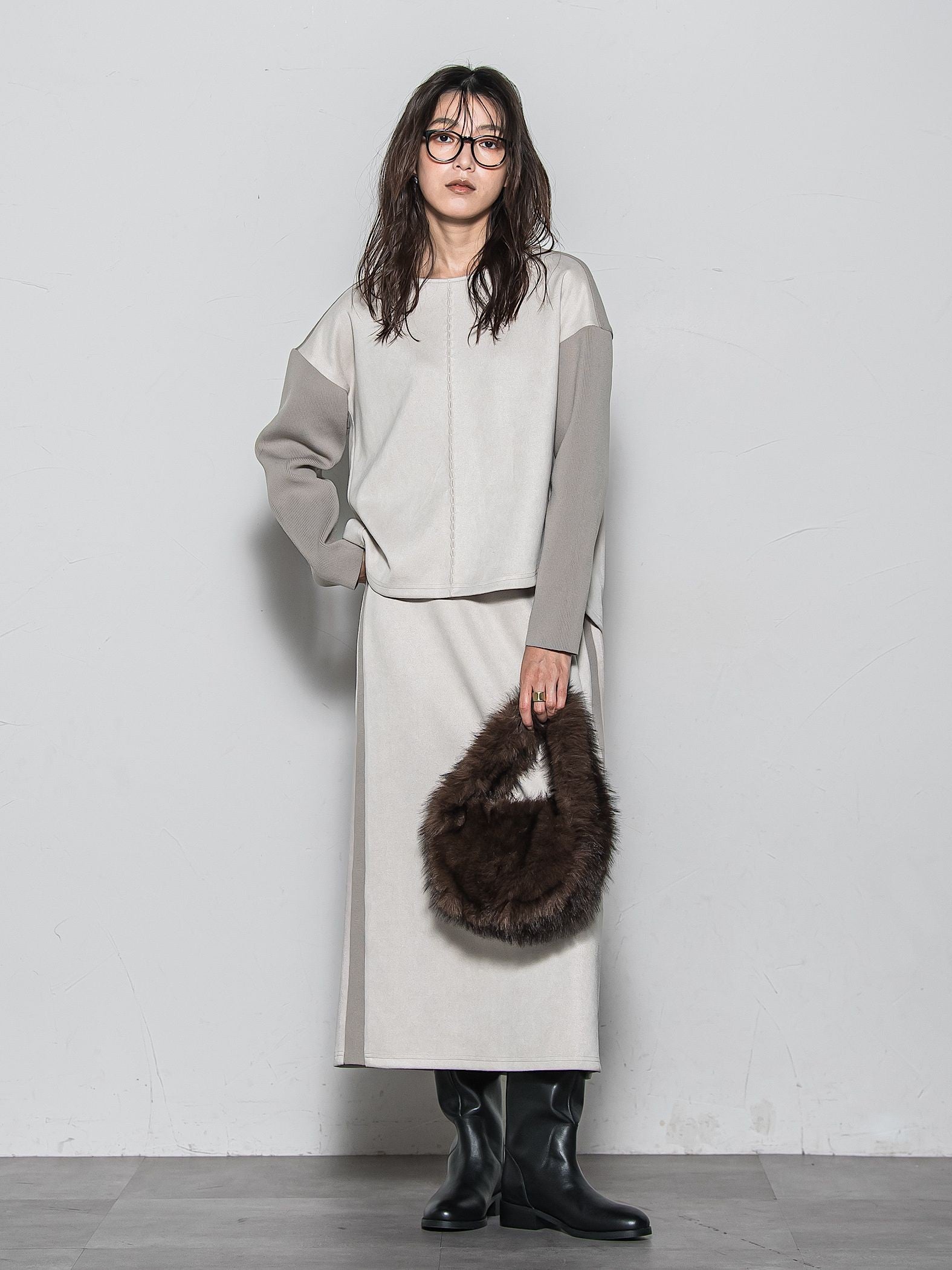 【新色追加】スウェード調×ニットスカートセットアップ≪手洗い可能≫