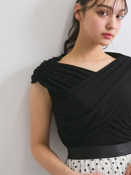 フロントクロスオフショルカットトップス≪手洗い可能≫