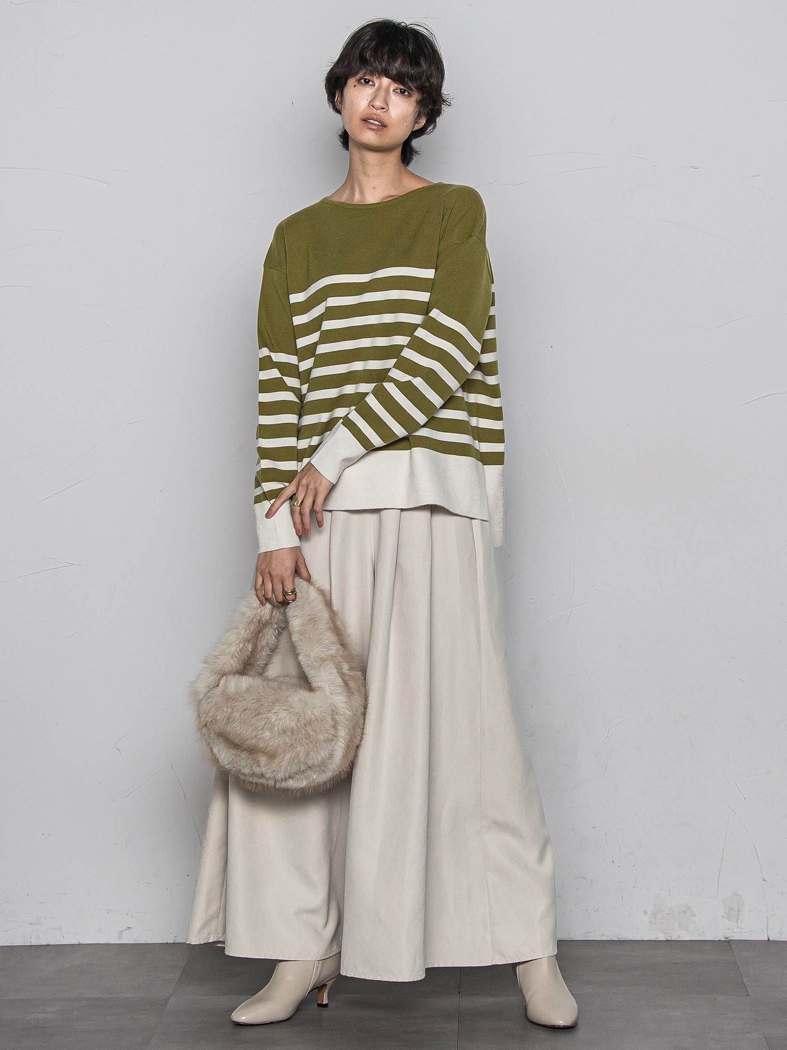 【ふわもち】ボーダーニット≪洗濯機で洗える≫