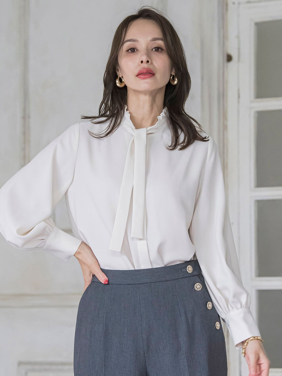 フリルネックボウタイブラウス≪洗濯機で洗える≫ | Viaggio Blu