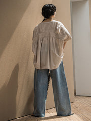 キャンブリックバックギャザー刺繍ブラウス≪手洗い可能≫