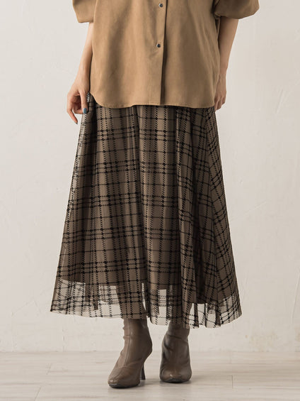 フロッキーチェックスカート≪手洗い可能≫