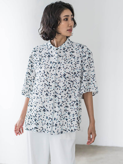 手描きドットプリントシャツ≪洗濯機で洗える≫