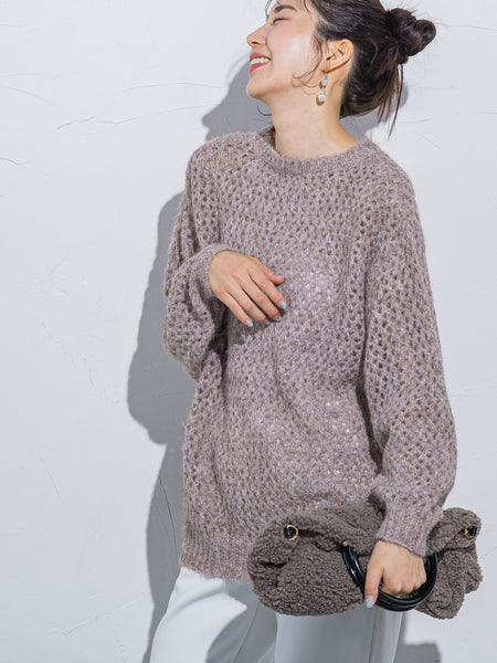 【ざっくりメッシュが可愛い】メッシュラメニット《手洗い可能》