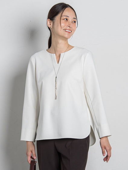 両面起毛キーネックブラウス<WEB限定11号サイズ>