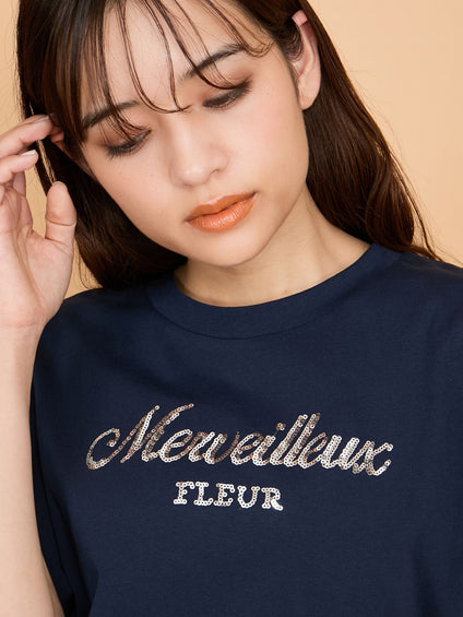 スパンコール刺繍ロゴTシャツ≪手洗い可能≫