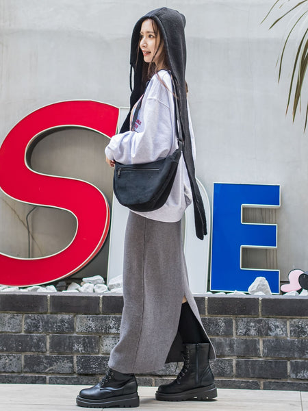 【KOREAN ITEM】マフラー付フードニット帽