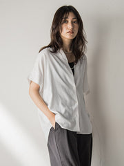 【WEB限定】バンドカラーリネンライクシャツ≪洗濯機で洗える≫