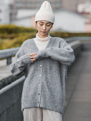 【大きいサイズ】ヘアリーアルパカシャギーニットカーディガン