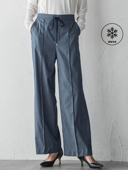 【WEB限定】デニム見えシャンブレーワイドパンツ≪洗濯機で洗える≫