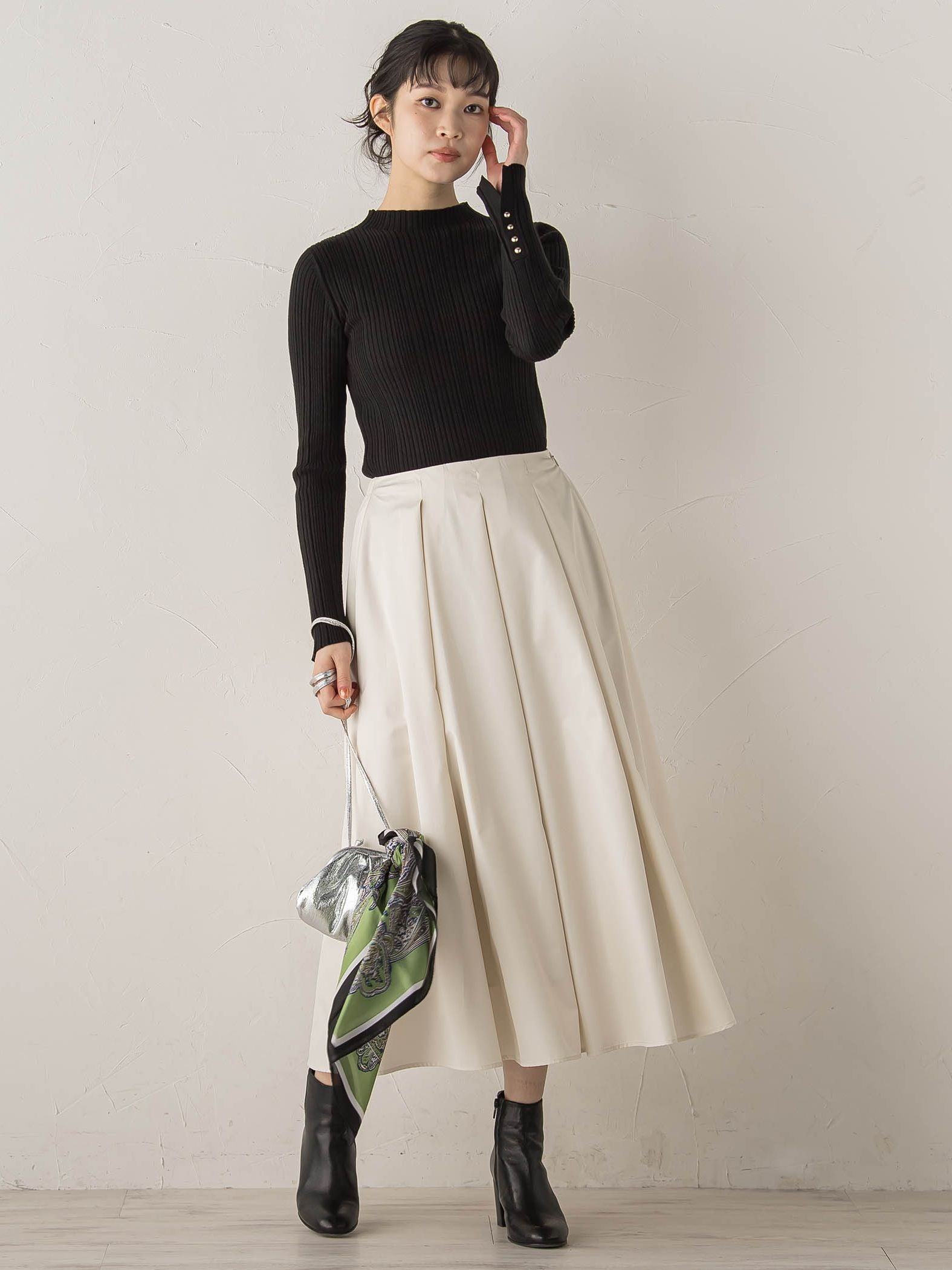 【新色追加】袖ボタンランダムリブニット≪手洗い可能≫