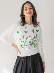バタフライ刺繍ニット≪手洗い可能≫