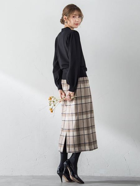 起毛シャギーチェックロングタイトスカート