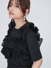 ギャザーフリルTシャツ≪手洗い可能≫