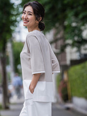 【大きいサイズ】Tシャツ風ニットプルオーバー≪手洗い可能≫