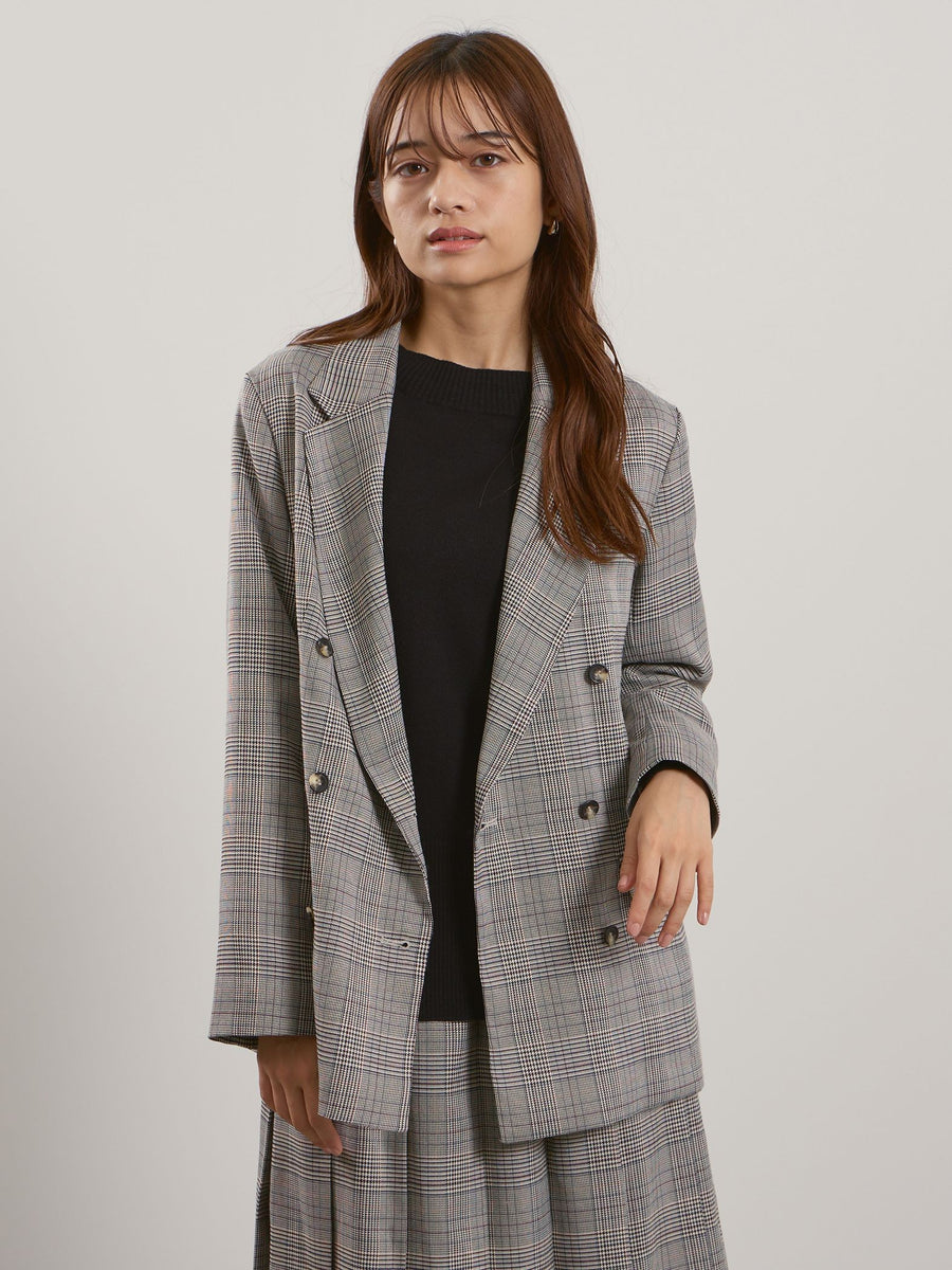 ■美品Drawerグレンチェックテーラードジャケットコットンシルクグレー系 マルチグレンチェックテーラードジャケット≪手洗い可能≫ | QUEENS