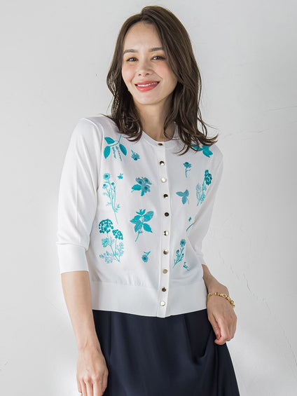 【新色追加】ハーブ刺繍カーディガン≪手洗い可能≫