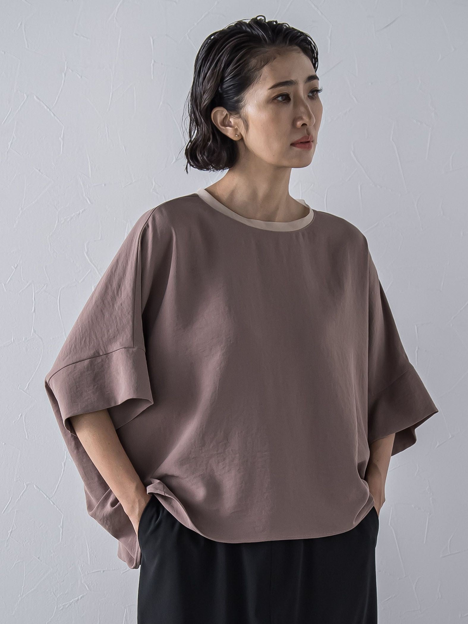 ハイストレッチカットソーブラウス≪洗濯機で洗える≫