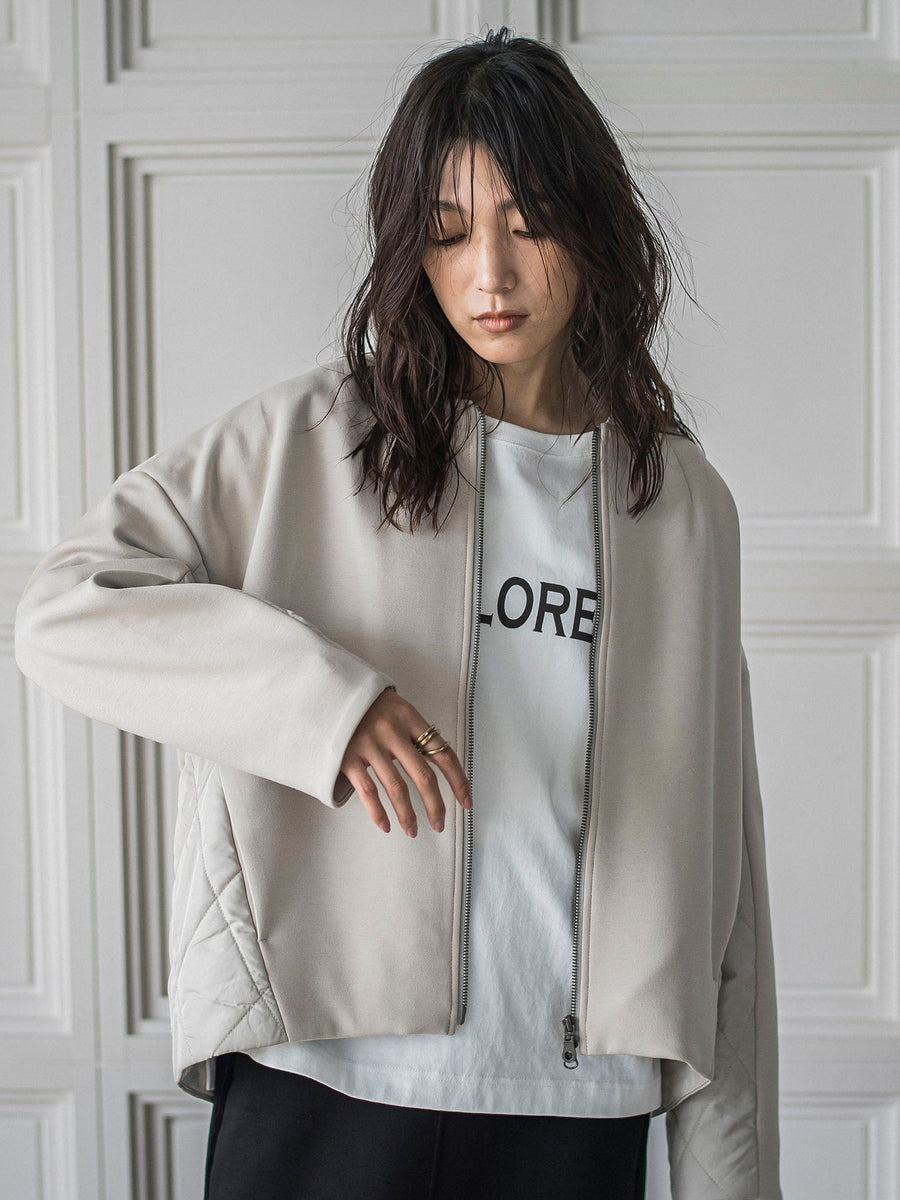 Boogieキルティング切替ノーカラージャケットダンボールスムースフィットコート Boogieキルティング切替ノーカラージャケットダンボールスムース