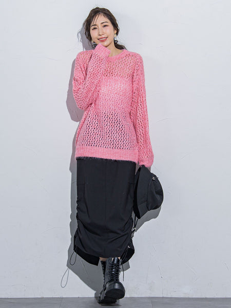 【ざっくりメッシュが可愛い】メッシュラメニット《手洗い可能》