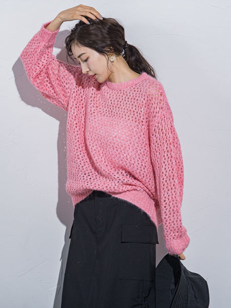 【ざっくりメッシュが可愛い】メッシュラメニット《手洗い可能》