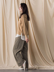 袖ボタンクルーネックニット ≪手洗い可能≫