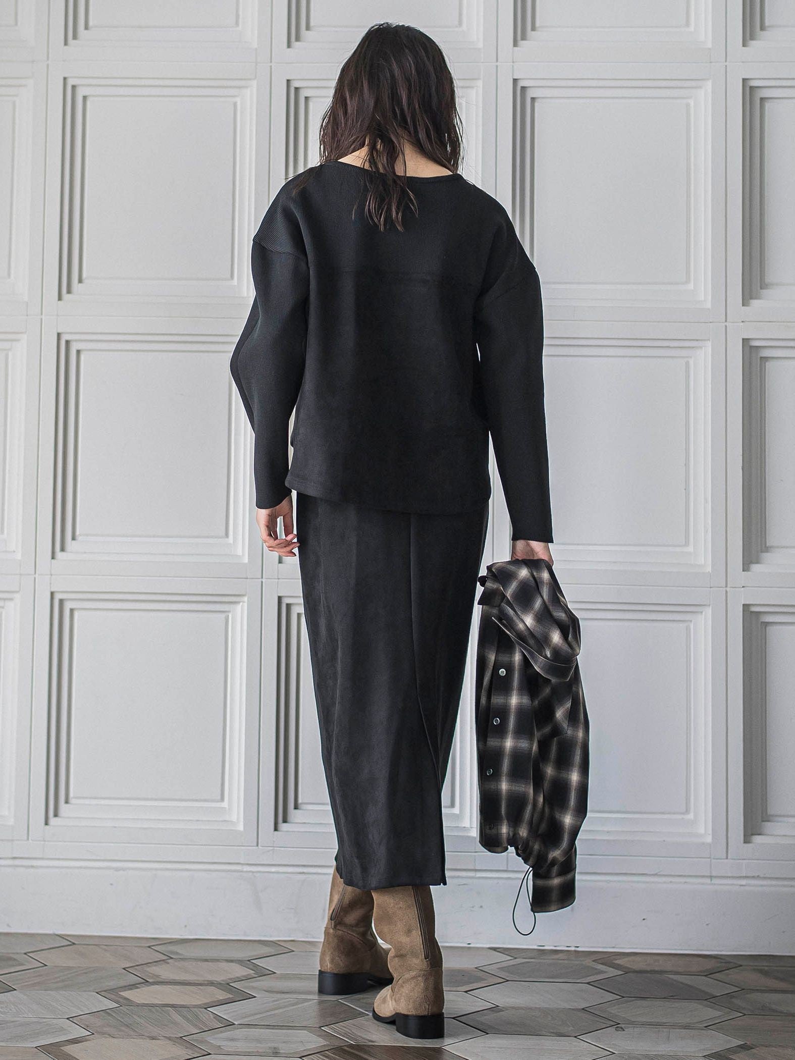 【新色追加】スウェード調×ニットスカートセットアップ≪手洗い可能≫