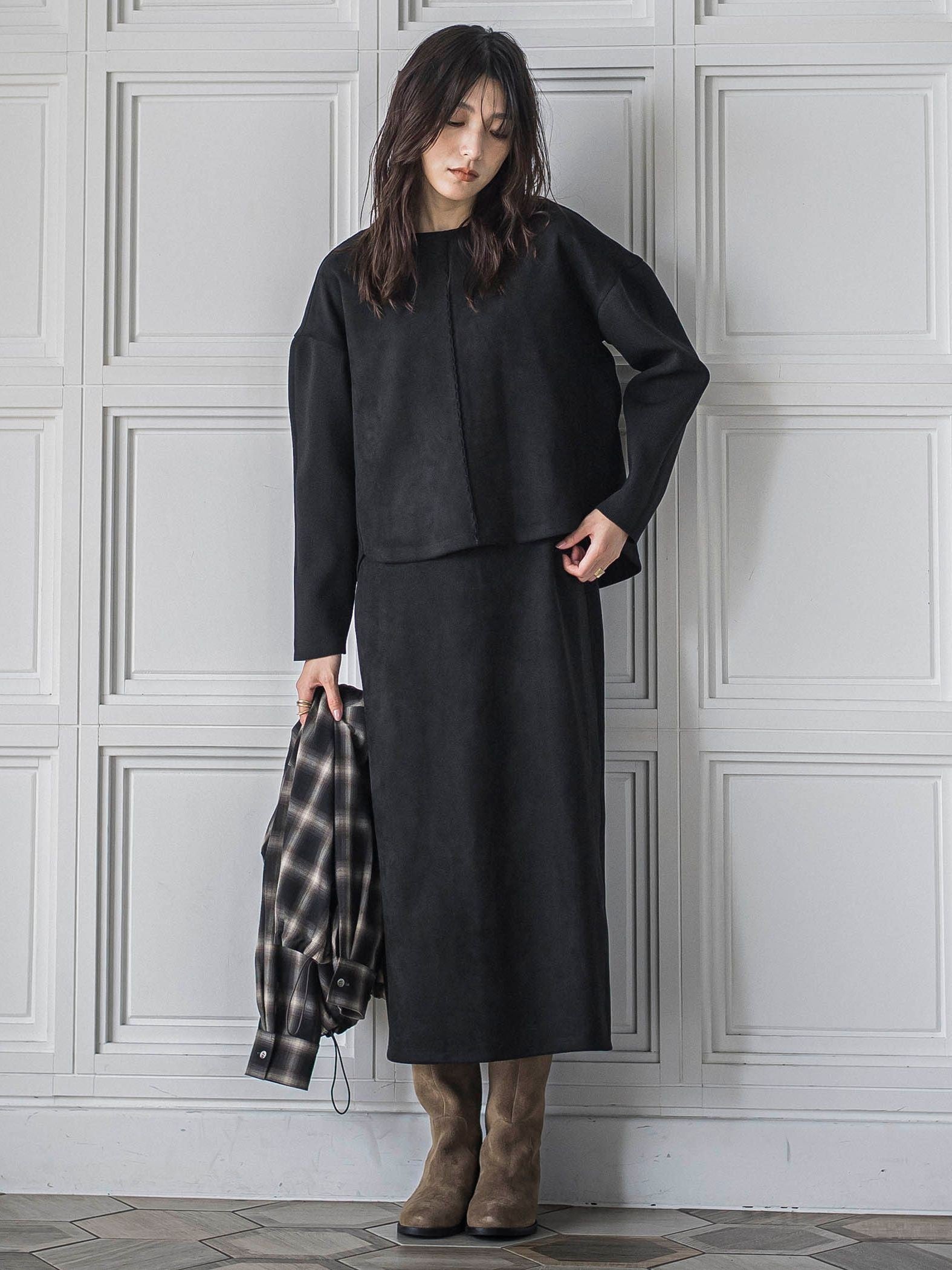 【新色追加】スウェード調×ニットスカートセットアップ≪手洗い可能≫