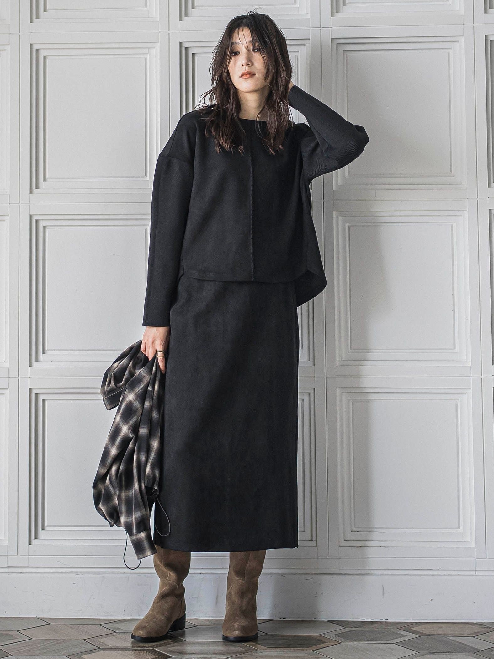 【新色追加】スウェード調×ニットスカートセットアップ≪手洗い可能≫