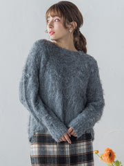 FLUFFYふわふわシャギーボートネックプルオーバー ≪手洗い可能≫