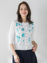 【新色追加】ハーブ刺繍カーディガン≪手洗い可能≫