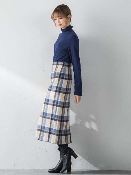 起毛シャギーチェックロングタイトスカート